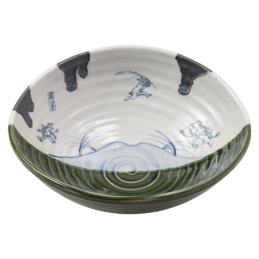 鳥獣戯画　織部高山寺たわみ鉢・大　美濃焼　磁器　日本製　深皿　和風　和食器　岐阜県の工芸品