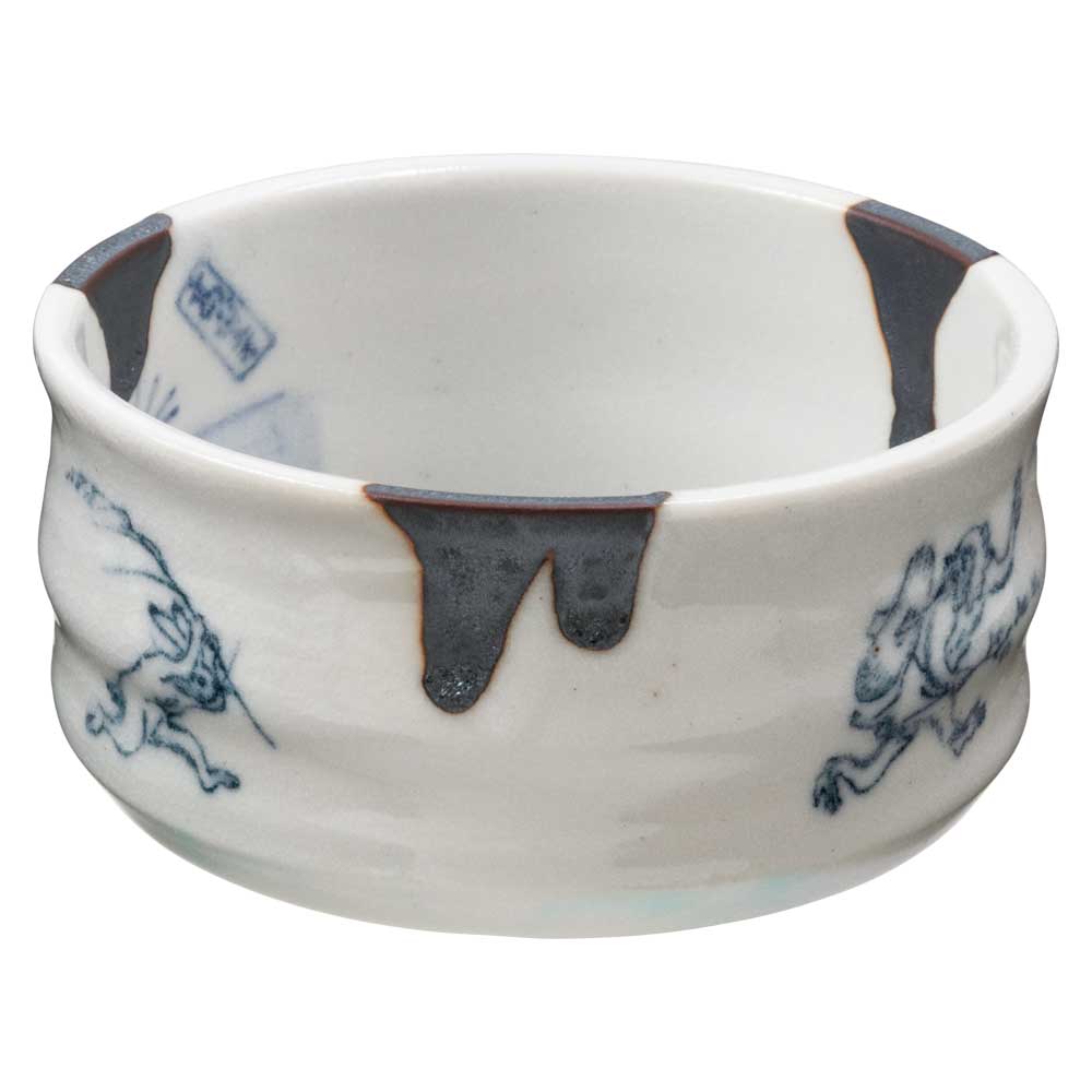 美濃焼〈鳥獣戯画 高山寺抹茶型小鉢〉直径10cm｜抹茶碗の形をした、鳥獣戯画が可愛らしい美濃焼の小鉢