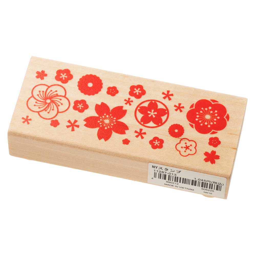 こどものかお　ニューイヤースタンプ細長　花づくし　年賀状　挨拶状　ラバースタンプ　ゴム印　はんこ　判子