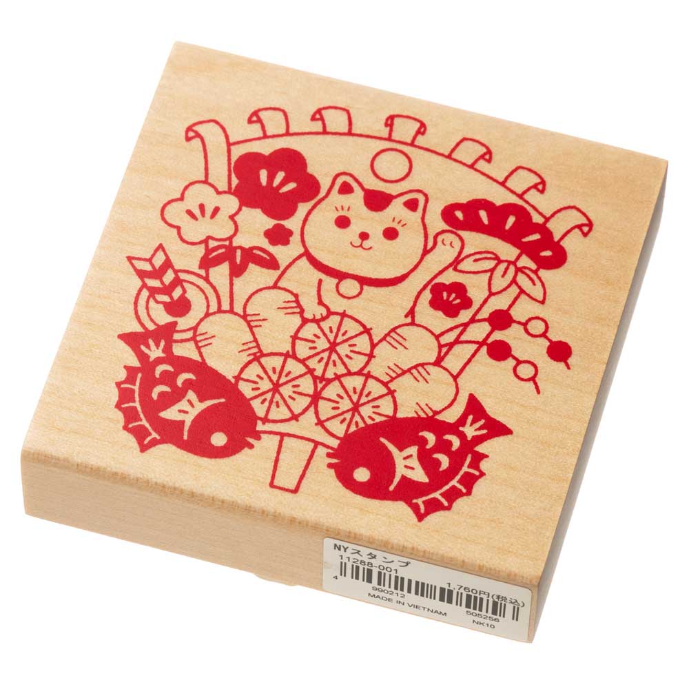 こどものかお　ニューイヤースタンプ大　熊手招き猫　年賀状　挨拶状　ラバースタンプ　ゴム印　はんこ　判子