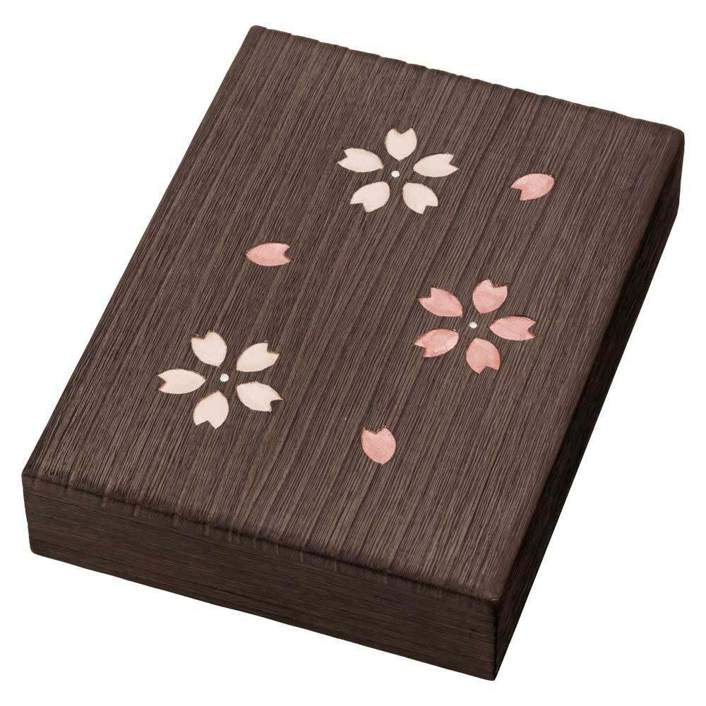 はがき入れ (003) 桜　木目込み細工　桐製・時代仕上　箱長の桐工芸品　日本製　東京浅草の木製品　蓋付き　年賀状入れ　ポストカードケース|籠・小物入れ|インテリア