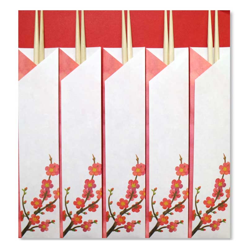和詩倶楽部　御前御膳箸　紅梅　奈良吉野産ヒノキの祝箸５膳入り　長さ24cm　両口箸　奉書紙の箸袋入り　お正月　祝いの席　檜のテーブルウェア|箸|食器・キッチン