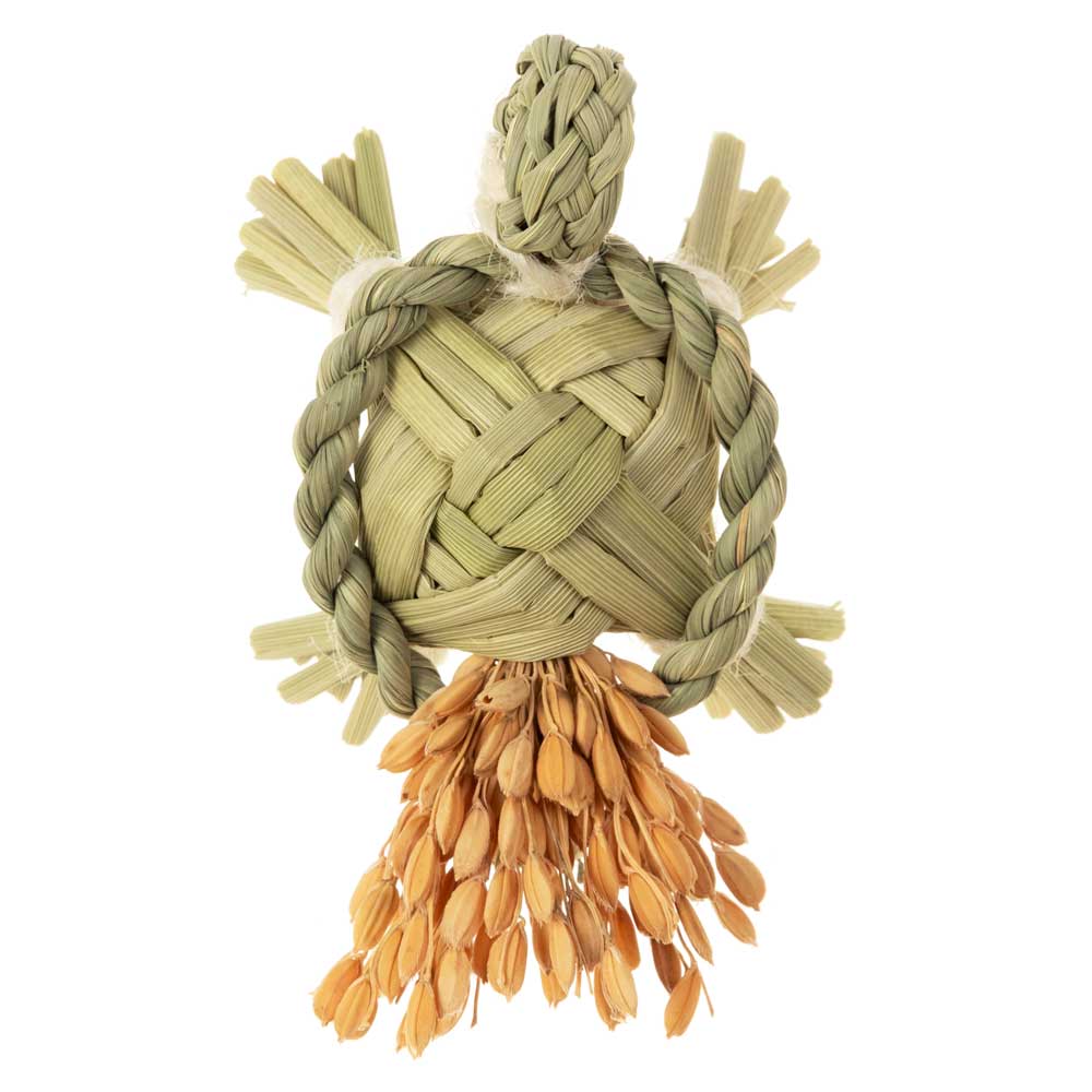 正月しめ飾り　わらむ　祝亀（いわいがめ）子　国産わらの縁起物　玄関飾り　神棚　リビング　置き型　9×6cm　日本製　国産　不老長寿　延年益寿　福寿円満　亀齢万年