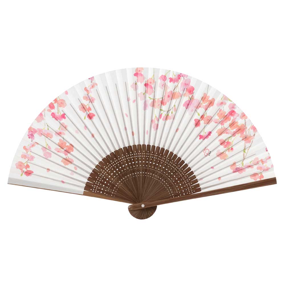 和詩倶楽部 女房扇〈枝垂桜〉和紙・六寸五分・手張り製｜職人仕立ての、水彩画柄扇子