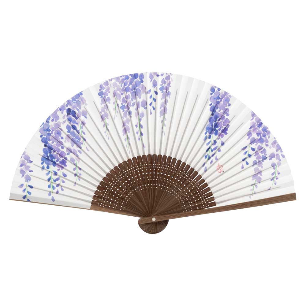 和詩倶楽部　女房扇　藤　和紙の扇子　六寸五分　約20cm　やや小ぶり　女性用の定番サイズ　レディース　和柄　手張り製　国産扇骨35本　日本製