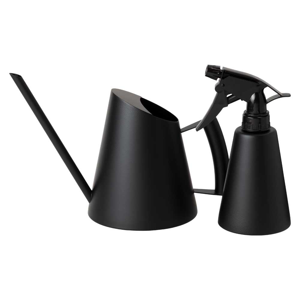 ミッテ　ジョーロLサイズ＋霧吹きセット　ブラック　ステンレス製　お花や観葉植物に　スマートなマットブラックの金属製園芸用品