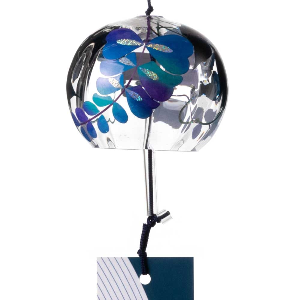 木之本　ぎやまん匠風鈴　藤　クリスタルガラス　蒔絵を施したハンドクラフト製　和風和柄のウィンドチャイム　日本製　福島県の工芸品