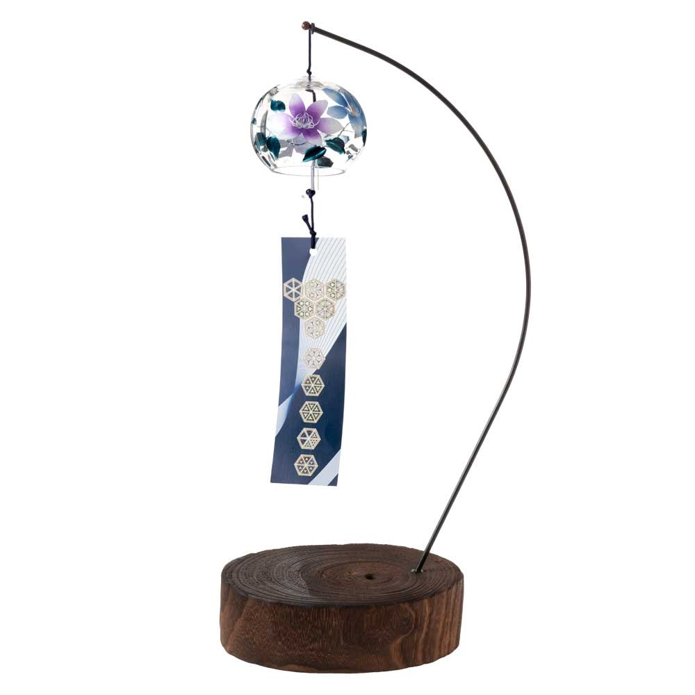 木之本 ぎやまん風鈴+スタンドセット 鉄仙 室内卓上飾り用 クリスタルガラス ハンドクラフト 和風和柄のウィンドチャイム 日本製 福島県の工芸品