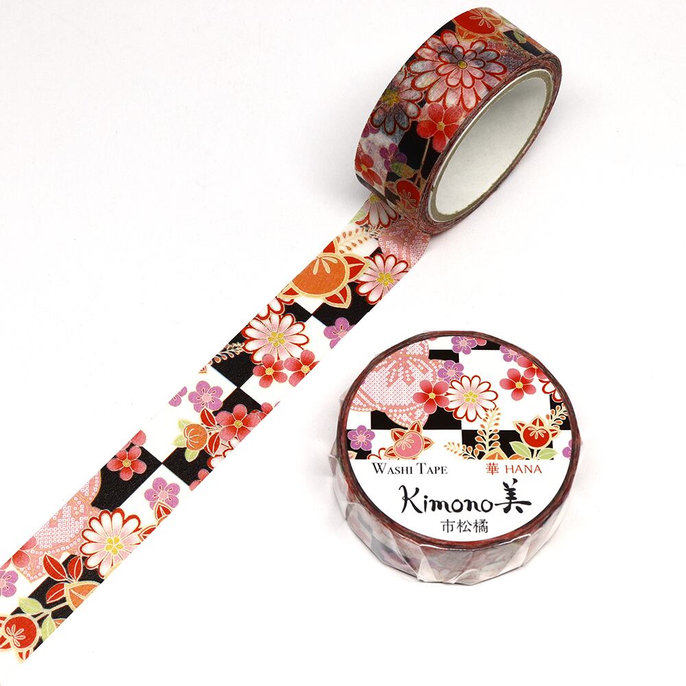 SAIEN　Kimono美　華HANA　マスキングテープ　市松橘 15mm (GR-1005)　7m巻　友禅柄タイプ　和紙ステーショナリー