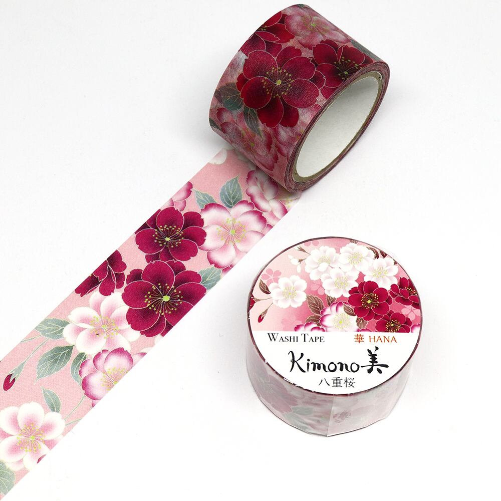 SAIEN　Kimono美　華HANA　マスキングテープ　八重桜 25mm (GR-1004)　5m巻　友禅柄タイプ　和紙ステーショナリー