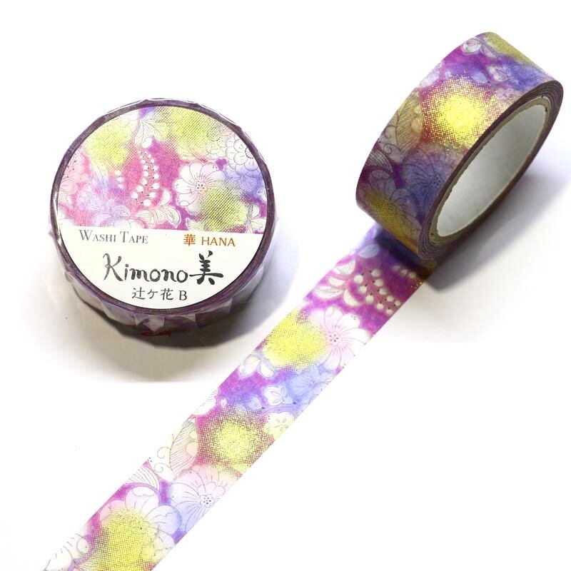 SAIEN　Kimono美　華HANA　マスキングテープ　辻ヶ花B 15mm (GR-1017)　7m巻　友禅柄　金箔グラデーション　和紙ステーショナリー|マスキングテープ|和柄ステーショナリー