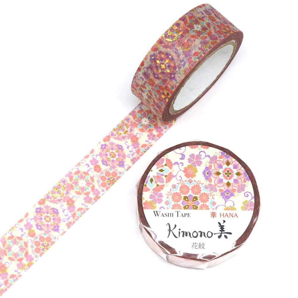 SAIEN　Kimono美　華HANA　マスキングテープ　花紋 15mm (GR-1053)　7m巻　友禅柄　金箔グラデーション　和紙ステーショナリー|マスキングテープ|和柄ステーショナリー