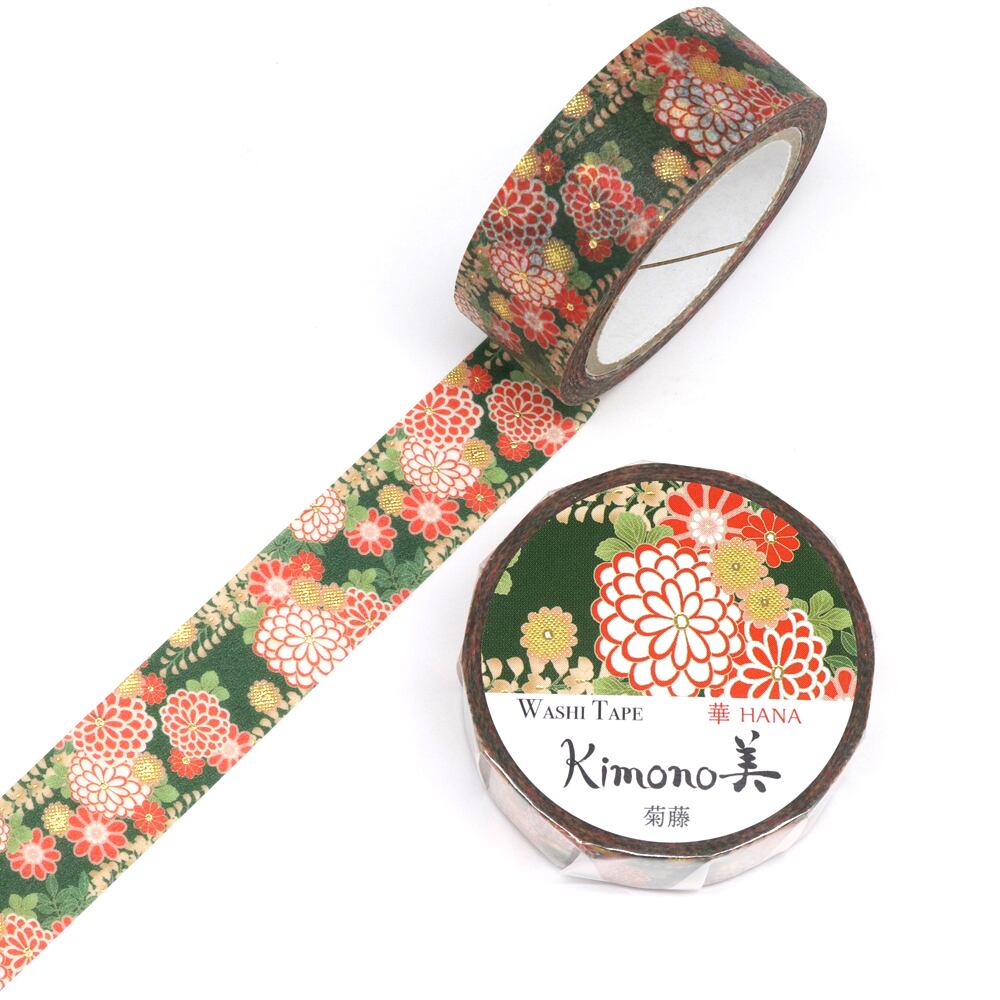 SAIEN　Kimono美　華HANA　マスキングテープ　菊藤 15mm (GR-1055)　7m巻　友禅柄　金箔グラデーション　和紙ステーショナリー|マスキングテープ|和柄ステーショナリー