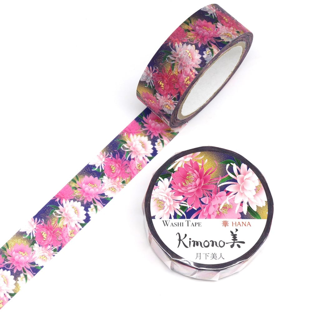 SAIEN Kimono美 華HANA〈マスキングテープ 月下美人 15mm・7m巻〉｜友禅柄の華やぎを、指先の文具に