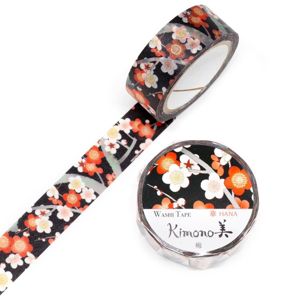 SAIEN Kimono美 華HANA〈マスキングテープ 梅 15mm・7m巻〉｜友禅柄の華やぎを、指先の文具に