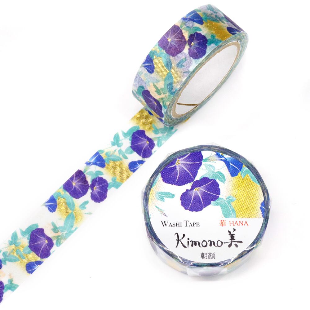 SAIEN Kimono美 華HANA〈マスキングテープ 朝顔 15mm・7m巻〉｜友禅柄の華やぎを、指先の文具に