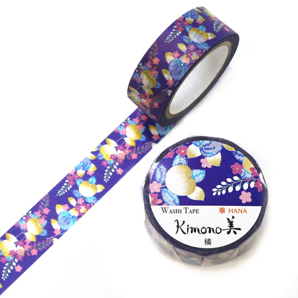 SAIEN Kimono美 華HANA〈マスキングテープ 橘 15mm・7m巻〉｜友禅柄の華やぎを、指先の文具に
