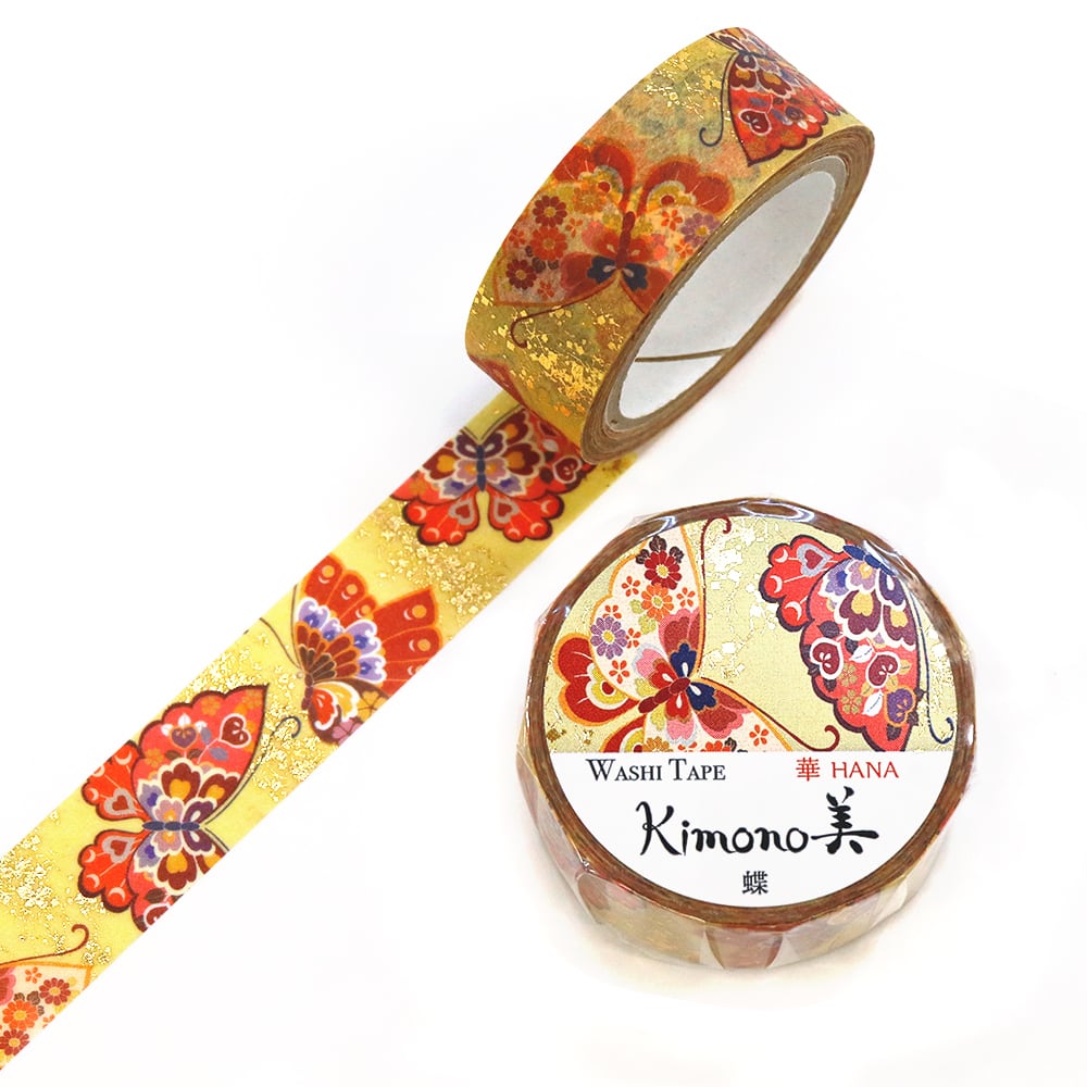 SAIEN Kimono美 華HANA〈マスキングテープ 蝶 15mm・7m巻〉｜友禅柄の華やぎを、指先の文具に