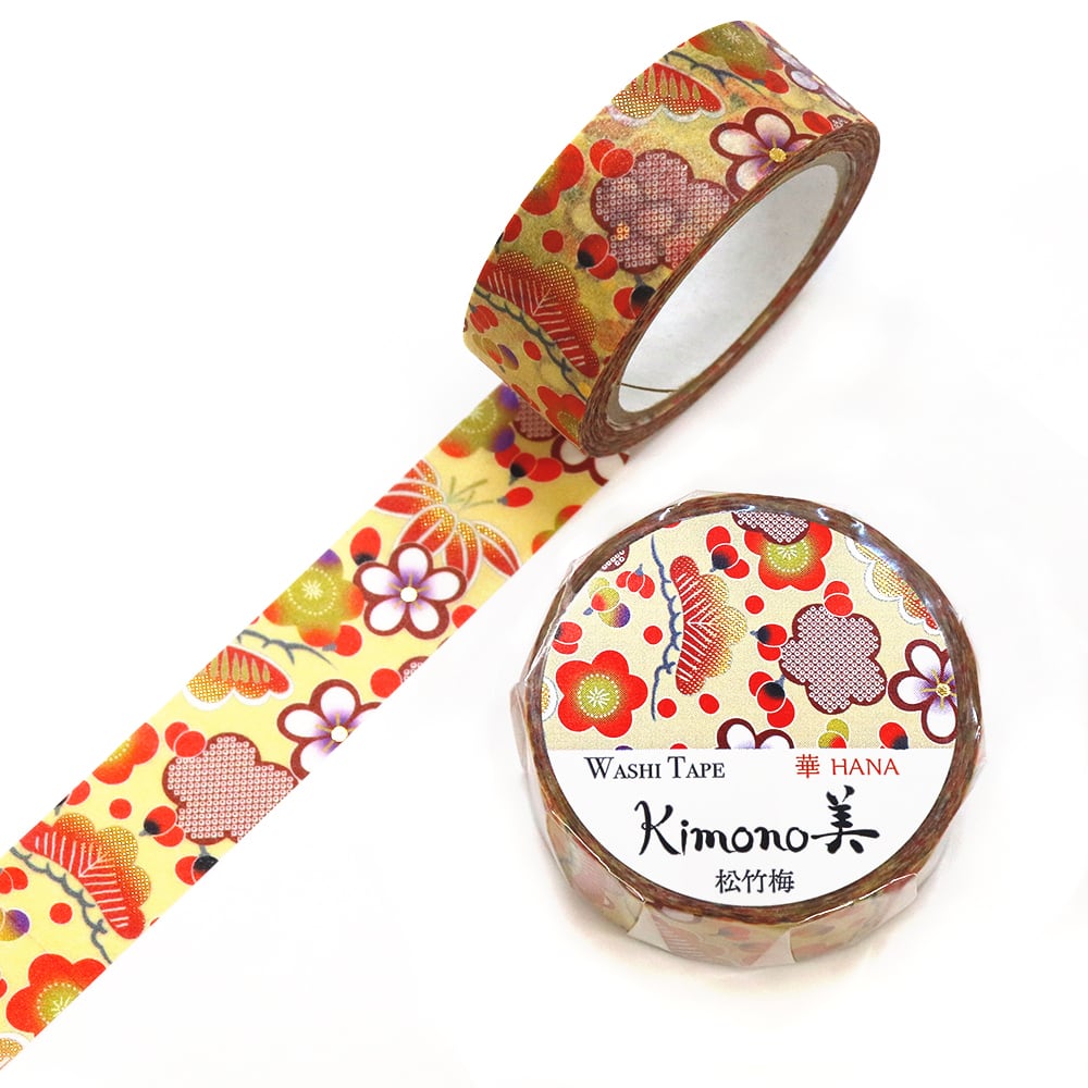 SAIEN Kimono美 華HANA〈マスキングテープ 松竹梅 15mm・7m巻〉｜友禅柄の華やぎを、指先の文具に