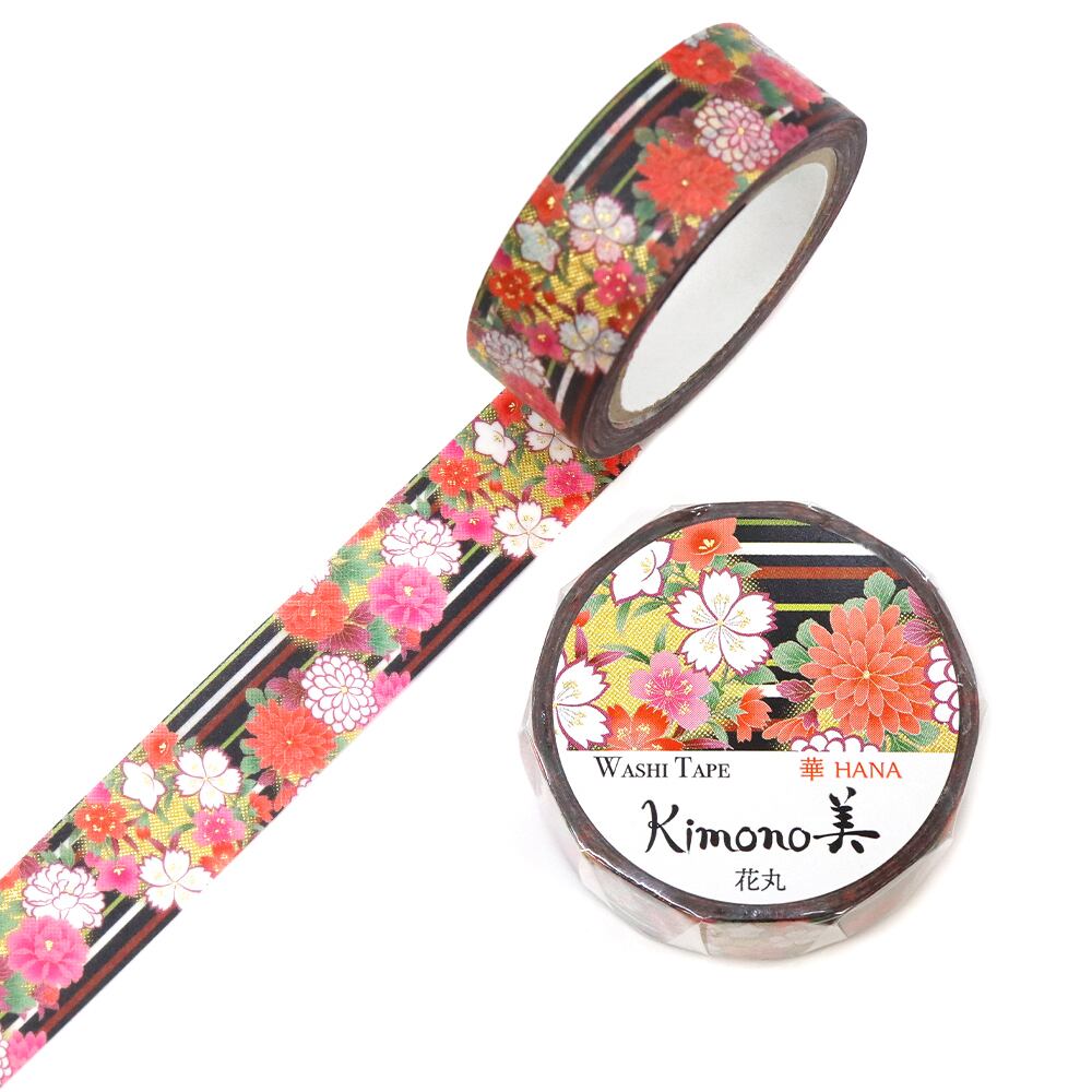 SAIEN Kimono美 華HANA〈マスキングテープ 花丸 15mm・7m巻〉｜友禅柄の華やぎを、指先の文具に