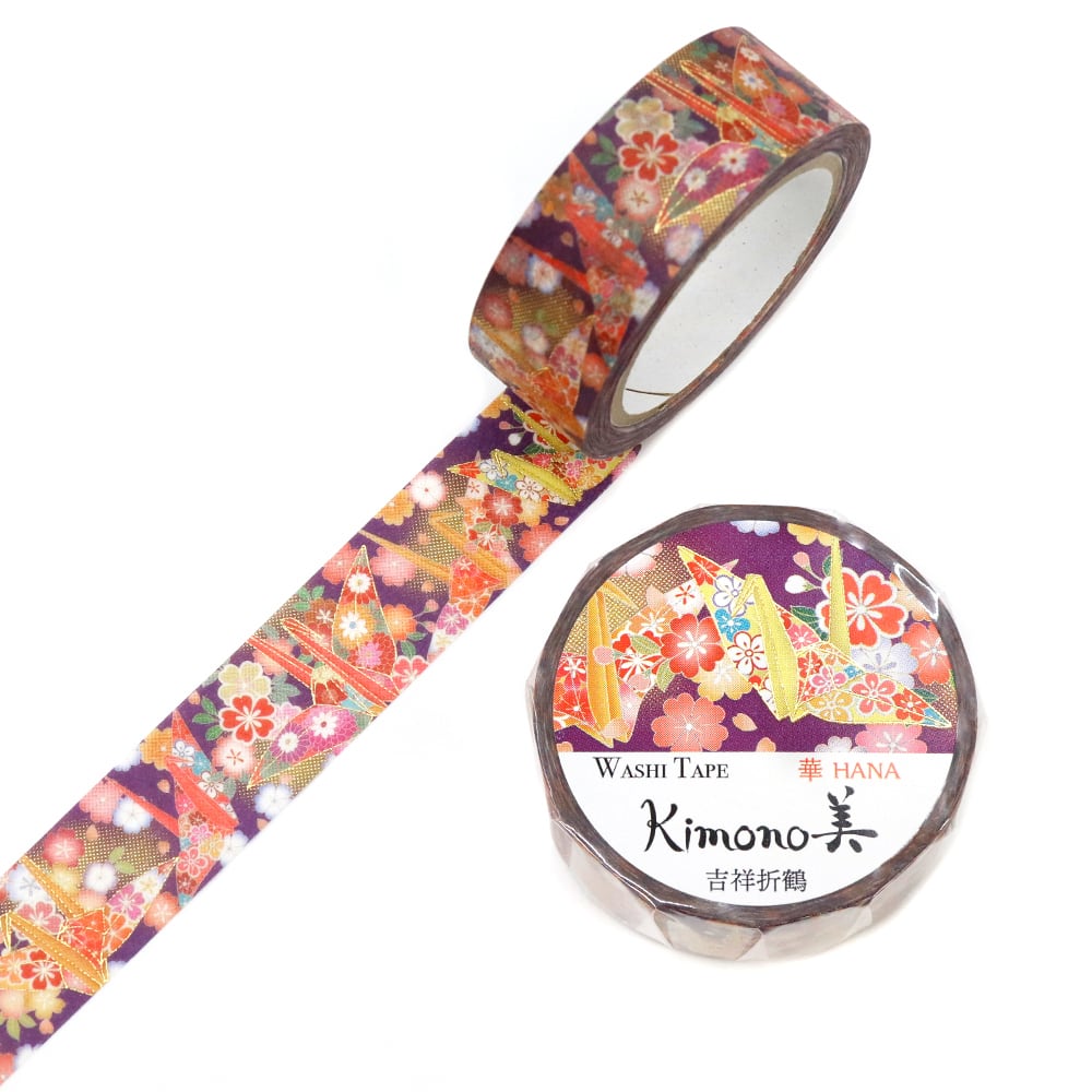 SAIEN　Kimono美　華HANA　マスキングテープ　吉祥折鶴 15mm (GR-1093)　7m巻　友禅柄　金箔グラデーション　和紙ステーショナリー|マスキングテープ|和柄ステーショナリー