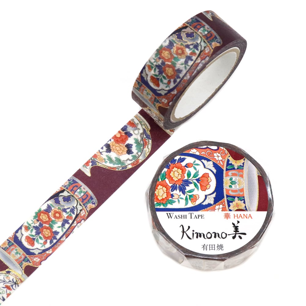 SAIEN　Kimono美　華HANA　マスキングテープ　有田焼 15mm (GR-1095)　7m巻　友禅柄　金箔グラデーション　和紙ステーショナリー