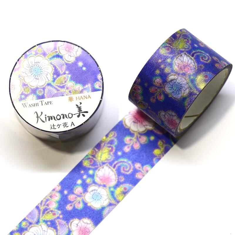 SAIEN Kimono美 華HANA マスキングテープ 辻ヶ花A 25mm (GR-1016) 5m巻 友禅柄 金箔グラデーション 和紙ステーショナリー