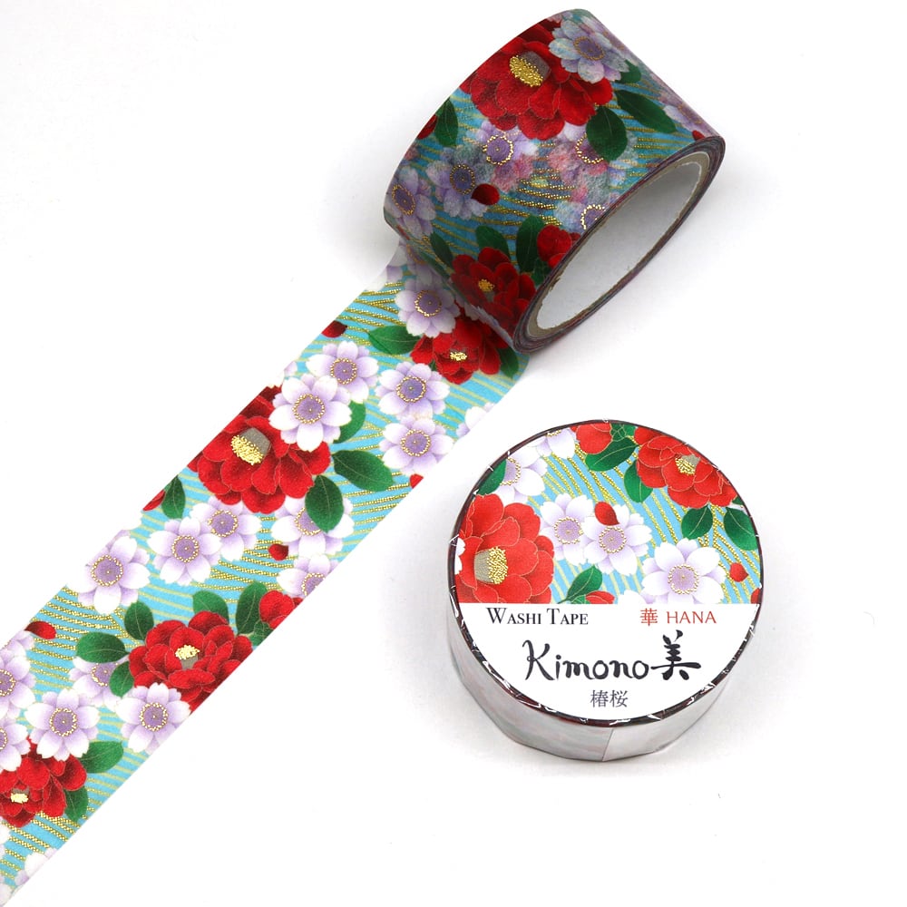 SAIEN Kimono美 華HANA〈マスキングテープ 椿桜 25mm・5m巻〉｜友禅柄の華やぎを、指先の文具に