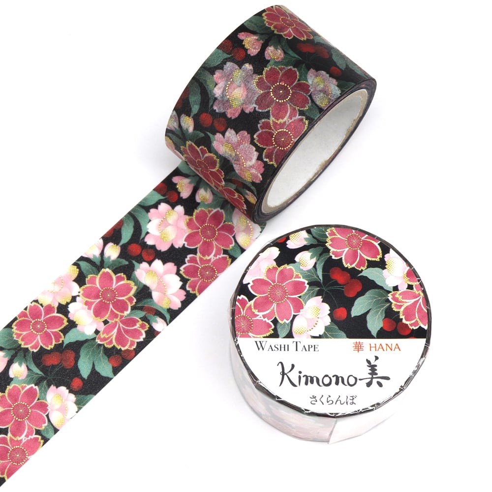 SAIEN　Kimono美　華HANA　マスキングテープ　さくらんぼ 25mm (GR-1052)　5m巻　友禅柄　金箔グラデーション　和紙ステーショナリー|マスキングテープ|和柄ステーショナリー