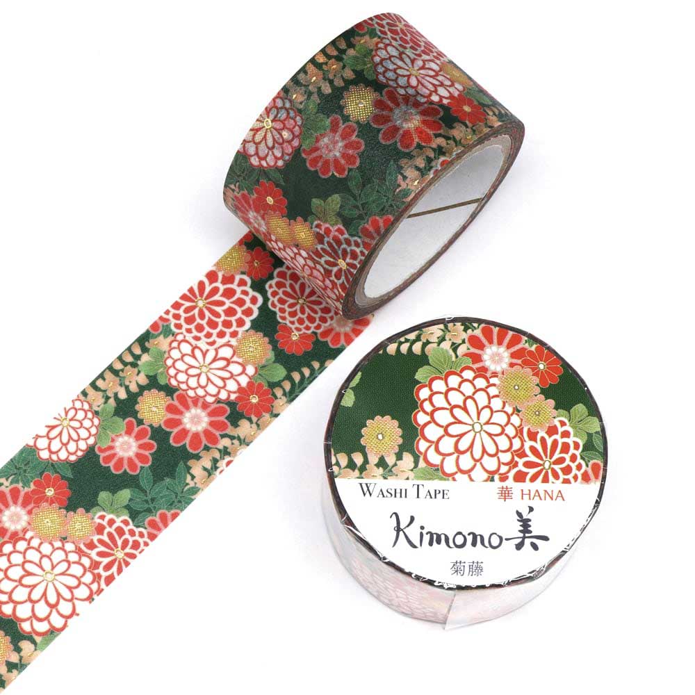 SAIEN　Kimono美　華HANA　マスキングテープ　菊藤 25mm (GR-1056)　5m巻　友禅柄　金箔グラデーション　和紙ステーショナリー|マスキングテープ|和柄ステーショナリー