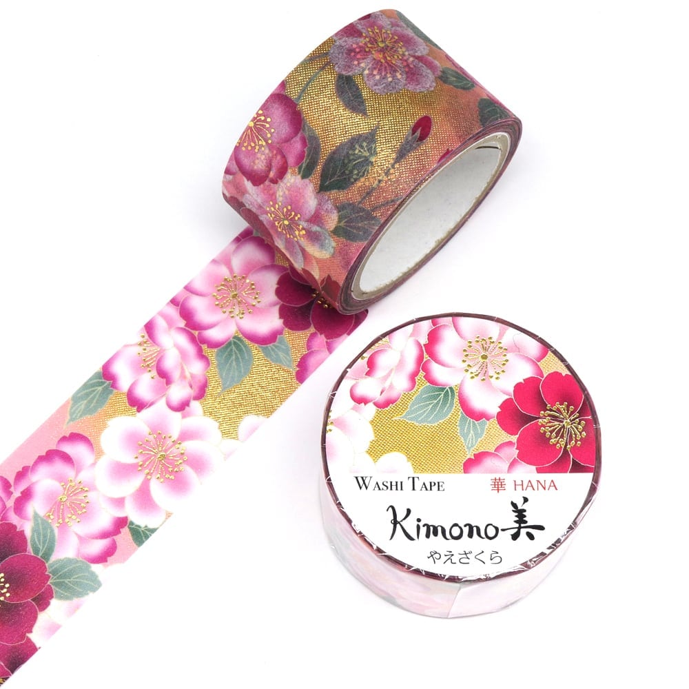 SAIEN Kimono美 華HANA〈マスキングテープ やえざくら 25mm・5m巻〉｜友禅柄の華やぎを、指先の文具に