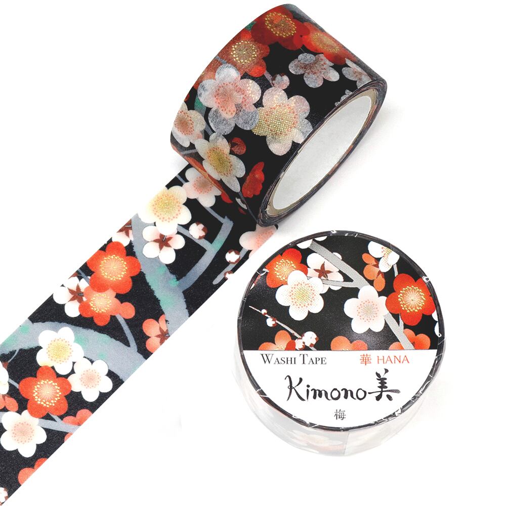 SAIEN Kimono美 華HANA〈マスキングテープ 梅 25mm・5m巻〉｜友禅柄の華やぎを、指先の文具に