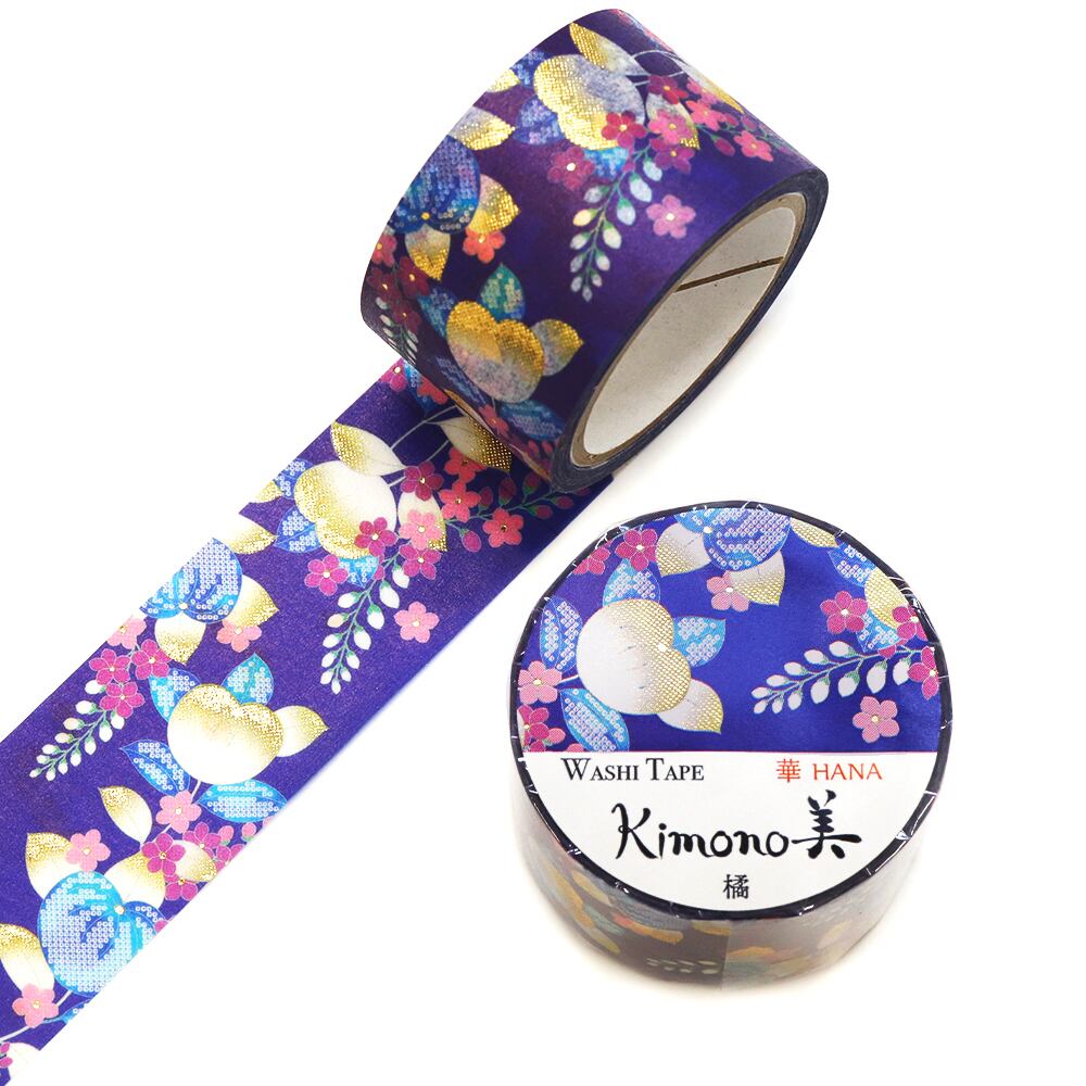 SAIEN Kimono美 華HANA〈マスキングテープ 橘 25mm・5m巻〉｜友禅柄の華やぎを、指先の文具に