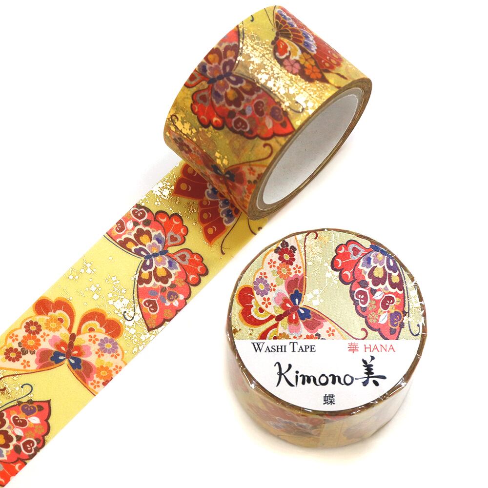 SAIEN Kimono美 華HANA〈マスキングテープ 蝶 25mm・5m巻〉｜友禅柄の華やぎを、指先の文具に