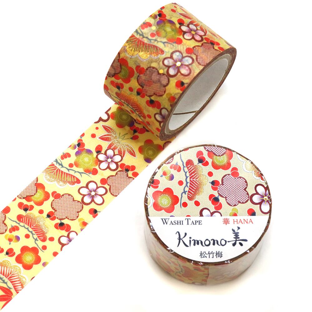 SAIEN　Kimono美　華HANA　マスキングテープ　松竹梅 25mm (GR-1082)　5m巻　友禅柄　金箔グラデーション　和紙ステーショナリー|マスキングテープ|和柄ステーショナリー