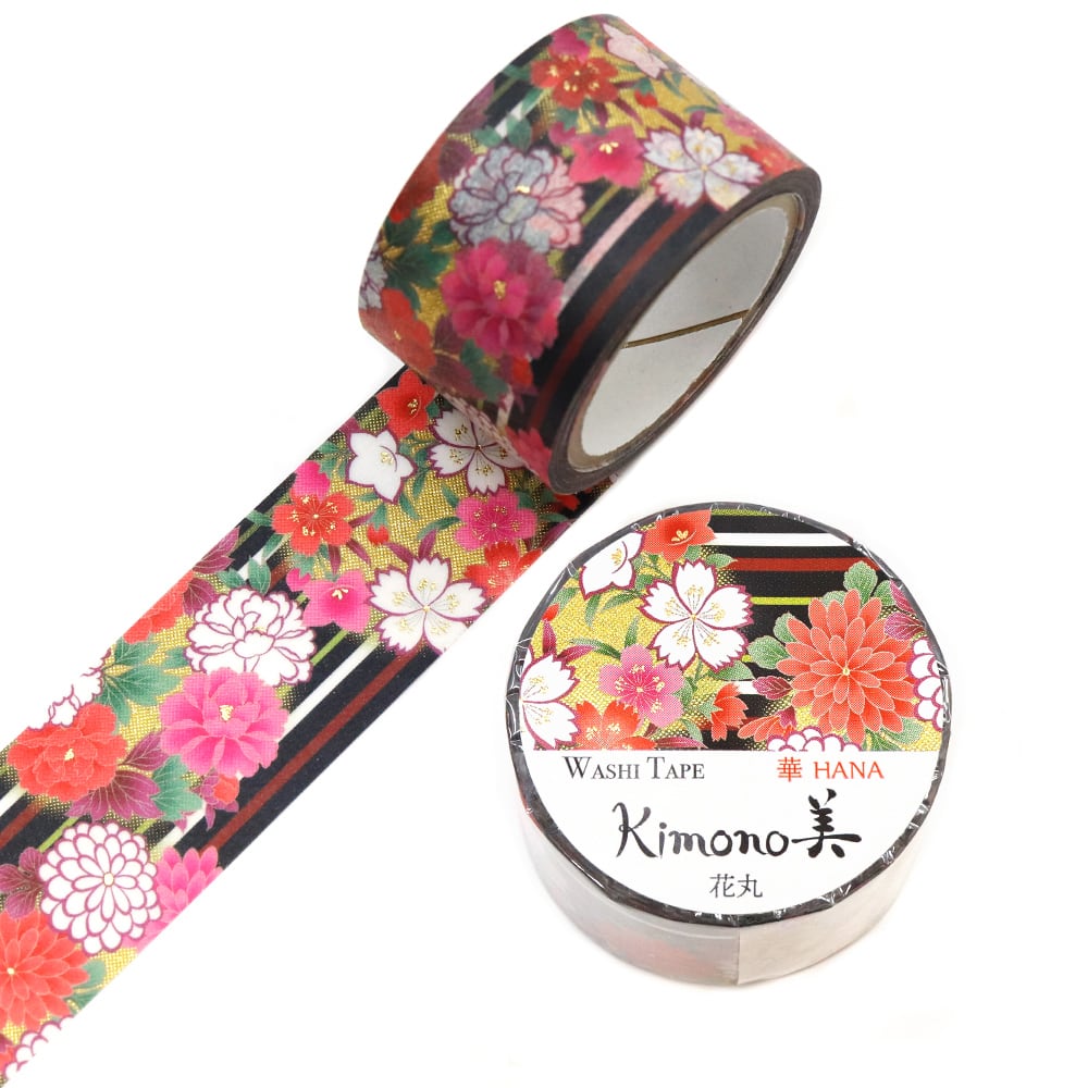 SAIEN Kimono美 華HANA〈マスキングテープ 花丸 25mm・5m巻〉｜友禅柄の華やぎを、指先の文具に