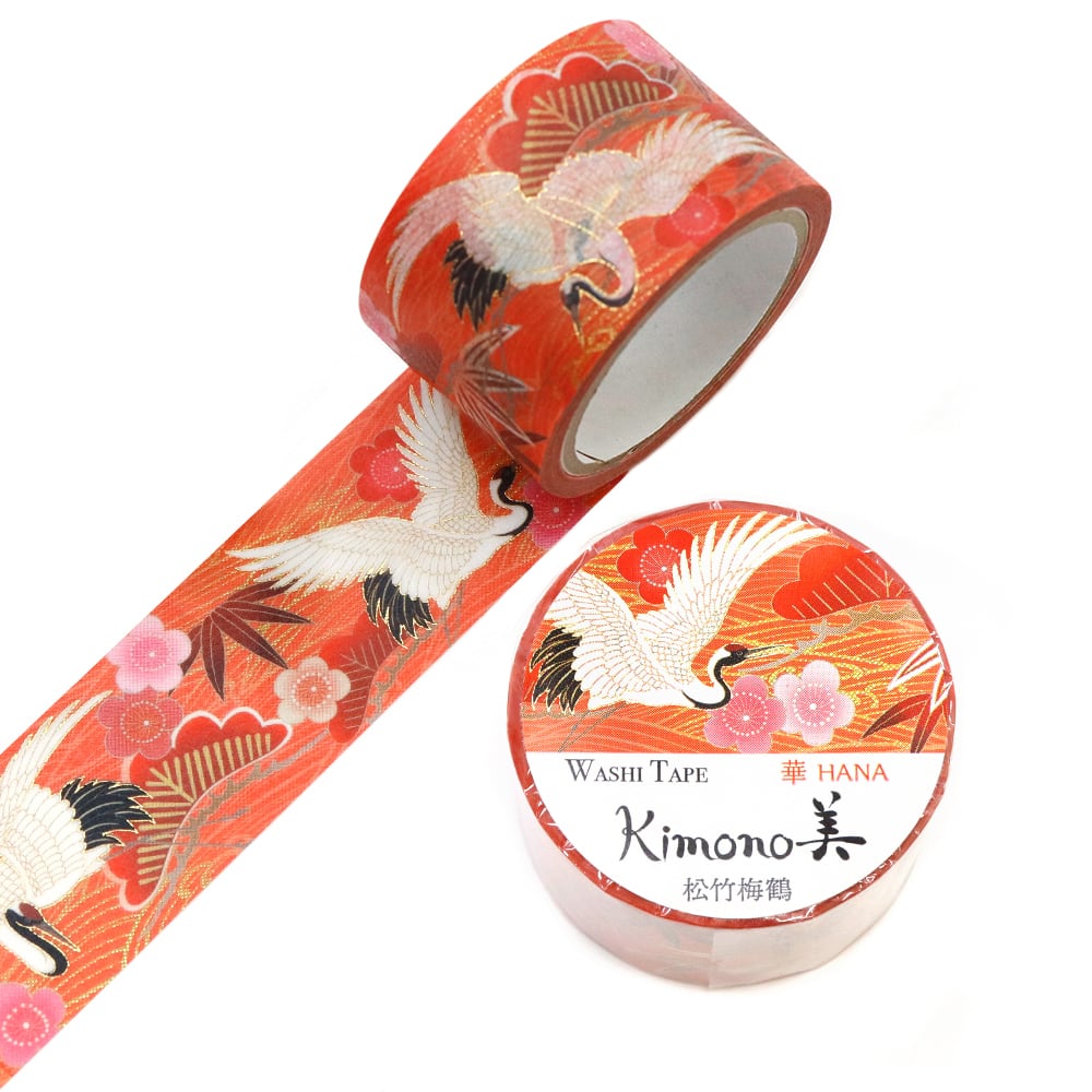 SAIEN Kimono美 華HANA〈マスキングテープ 松竹梅鶴 25mm・5m巻〉｜友禅柄の華やぎを、指先の文具に