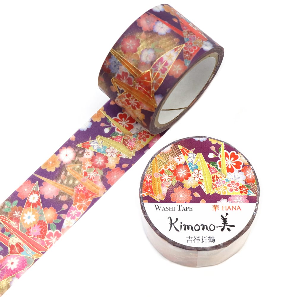 SAIEN　Kimono美　華HANA　マスキングテープ　吉祥折鶴 25mm (GR-1094)　5m巻　友禅柄　金箔グラデーション　和紙ステーショナリー|マスキングテープ|和柄ステーショナリー