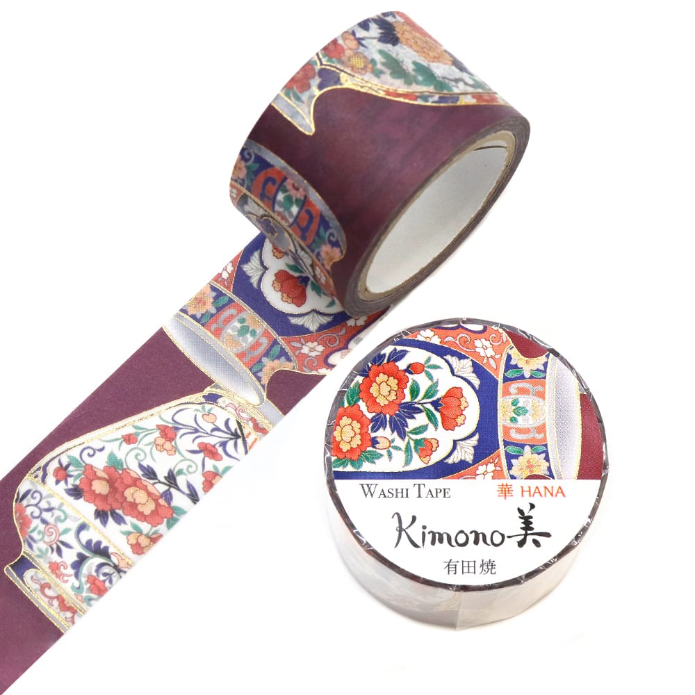 SAIEN　Kimono美　華HANA　マスキングテープ　有田焼 25mm (GR-1096)　5m巻　友禅柄　金箔グラデーション　和紙ステーショナリー|マスキングテープ|和柄ステーショナリー