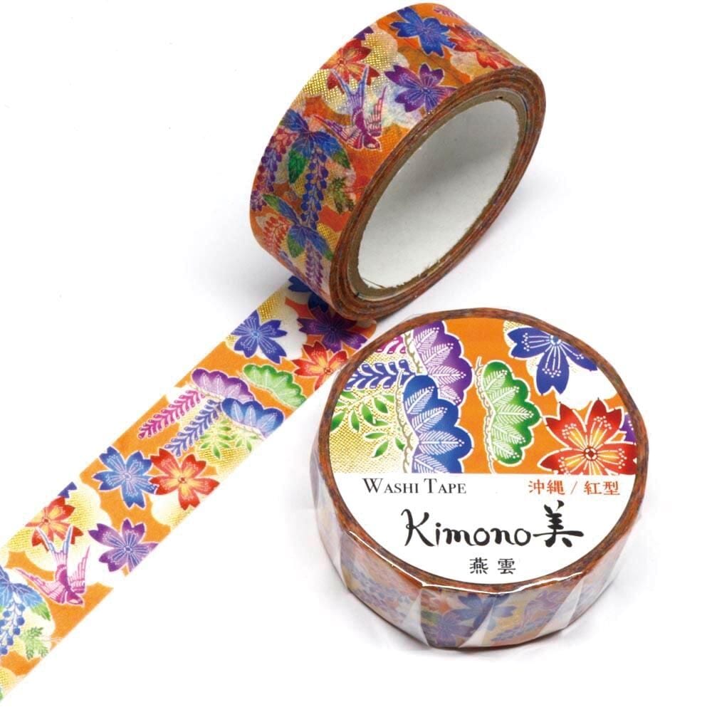 SAIEN　Kimono美　紅BIN　マスキングテープ　燕雲 15mm (GR-1027)　7m巻　沖縄／紅型　金箔グラデーション　和紙ステーショナリー|マスキングテープ|和柄ステーショナリー