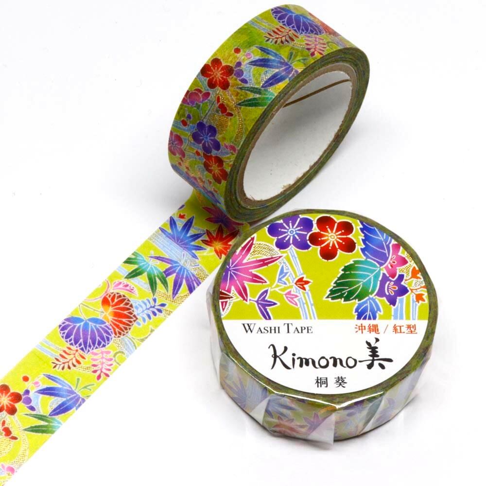 SAIEN　Kimono美　紅BIN　マスキングテープ　桐葵 15mm (GR-1029)　7m巻　沖縄／紅型　金箔グラデーション　和紙ステーショナリー|マスキングテープ|和柄ステーショナリー