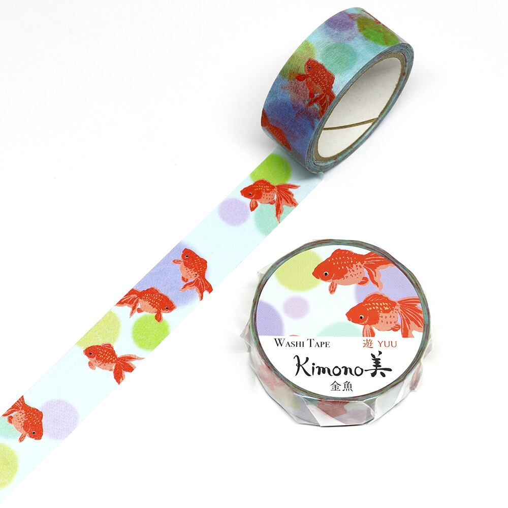 SAIEN　Kimono美　遊YUU　マスキングテープ　金魚 15mm (GR-2001)　7m巻　レトロモダンタイプ　和紙ステーショナリー