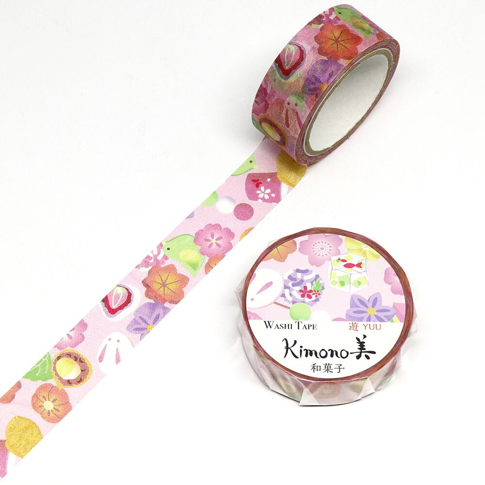 SAIEN Kimono美 遊YUU マスキングテープ 和菓子 15mm (GR-2003) 7m巻 レトロモダンタイプ 和紙ステーショナリー
