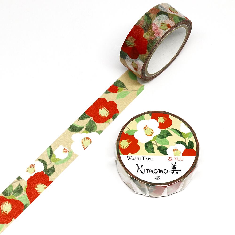SAIEN　Kimono美　遊YUU　マスキングテープ　椿 15mm (GR-2005)　7m巻　レトロモダンタイプ　和紙ステーショナリー