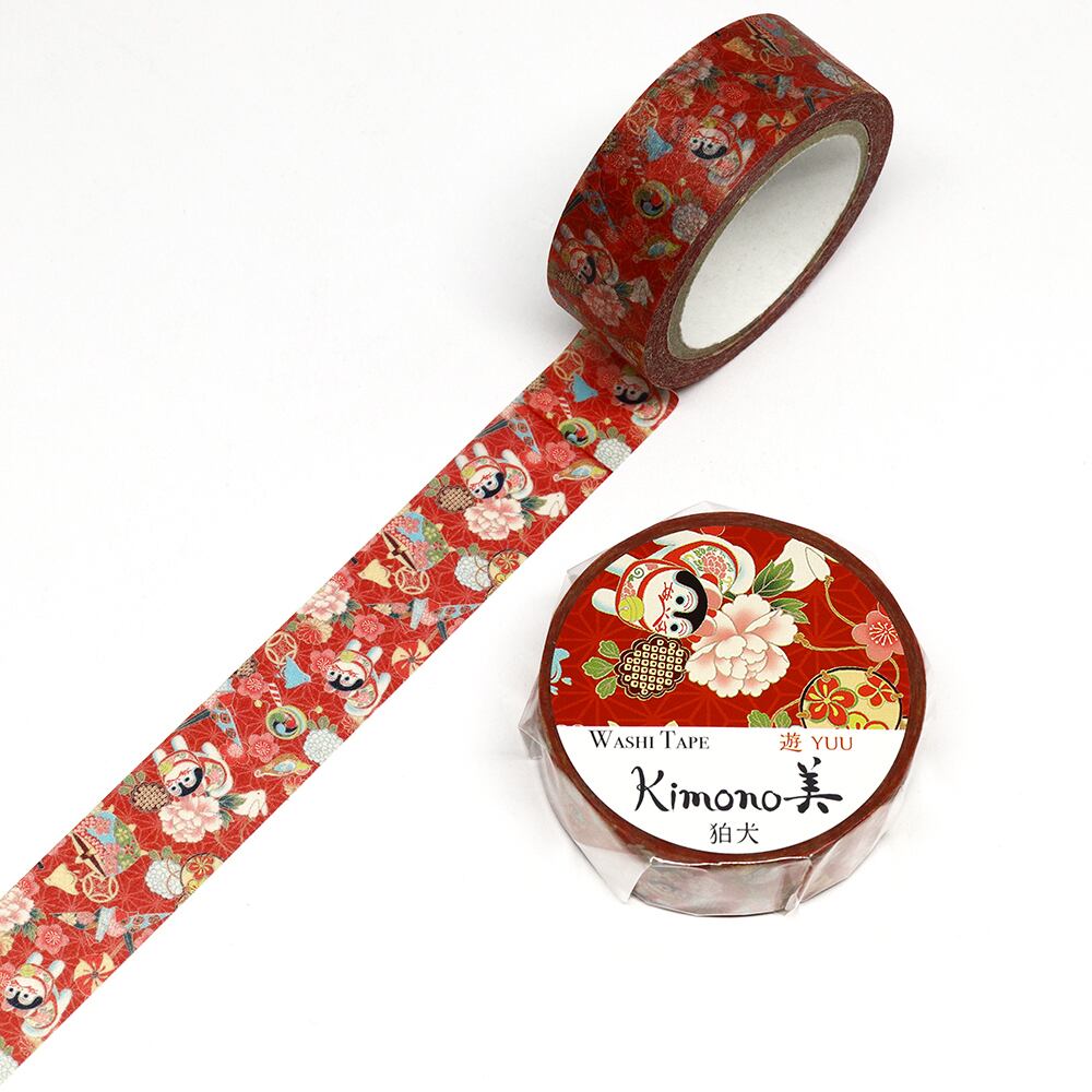 SAIEN Kimono美 遊YUU マスキングテープ 狛犬 15mm (GR-2007) 7m巻 レトロモダンタイプ 和紙ステーショナリー