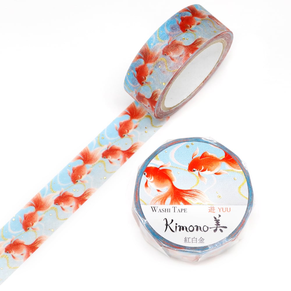 SAIEN　Kimono美　遊YUU　マスキングテープ　紅白金 15mm (GR-2041)　7m巻　レトロモダン　金箔グラデーション　和紙ステーショナリー|マスキングテープ|和柄ステーショナリー