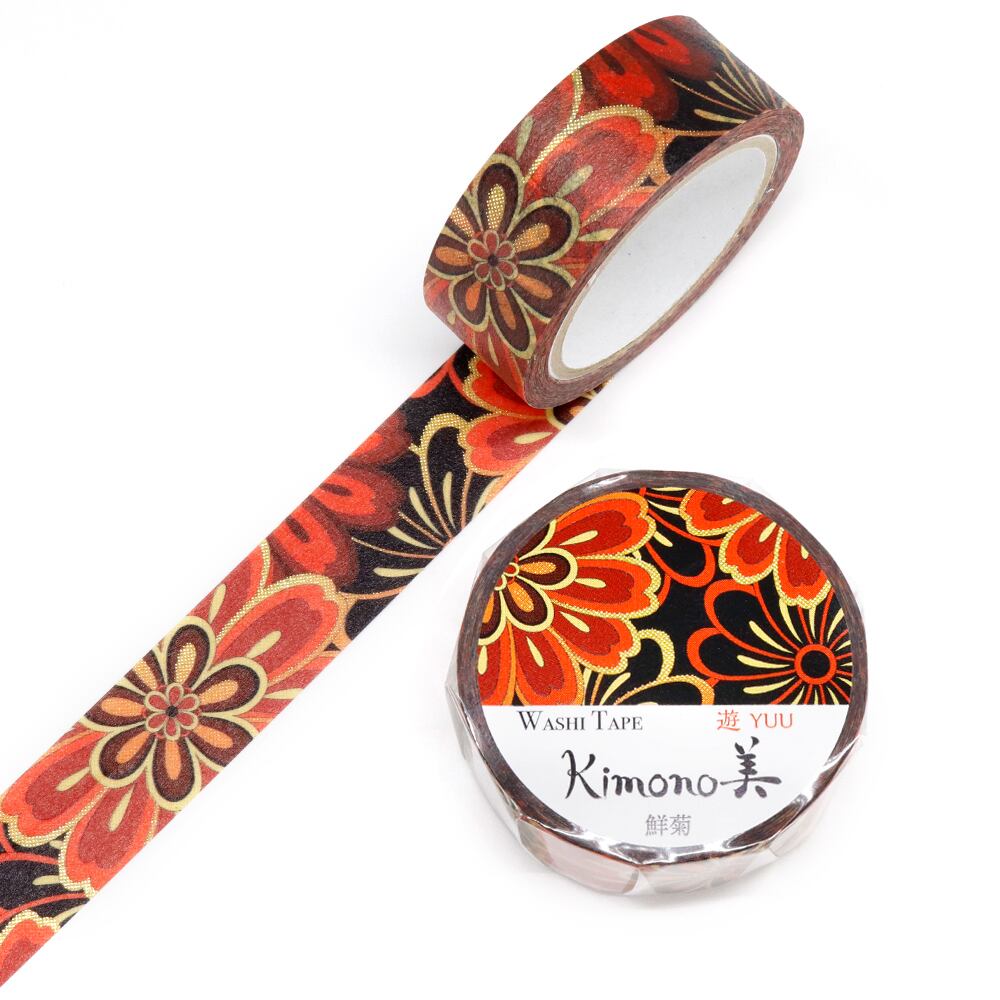 SAIEN Kimono美 遊YUU〈マスキングテープ 鮮菊 15mm・7m巻〉｜レトロモダンな和柄で、遊び心を添えて