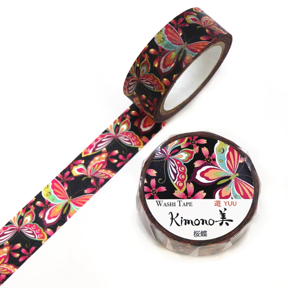SAIEN Kimono美 遊YUU〈マスキングテープ 桜蝶 15mm・7m巻〉｜レトロモダンな和柄で、遊び心を添えて