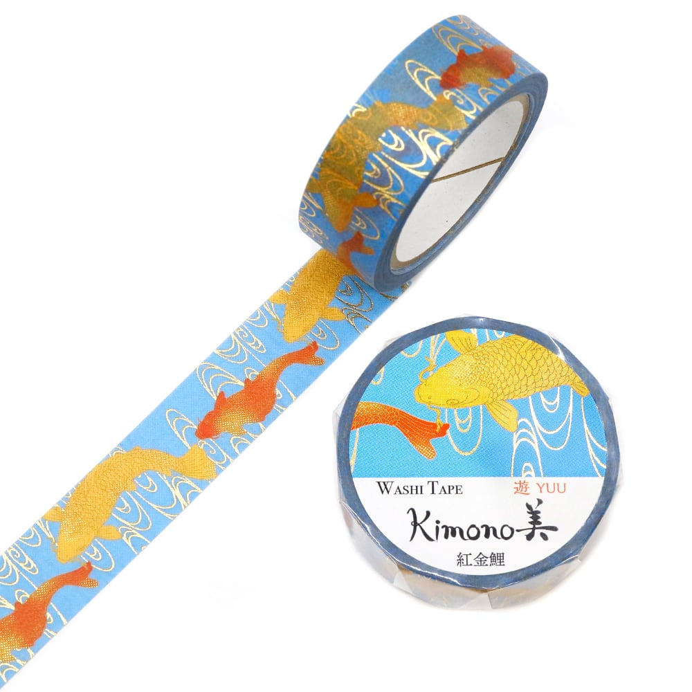 SAIEN Kimono美 遊YUU マスキングテープ 紅金鯉 15mm (GR-2071) 7m巻 レトロモダン 金箔グラデーション 和紙ステーショナリー
