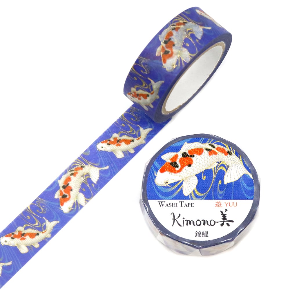 SAIEN Kimono美 遊YUU マスキングテープ 錦鯉 15mm (GR-2073) 7m巻 レトロモダン 金箔グラデーション 和紙ステーショナリー